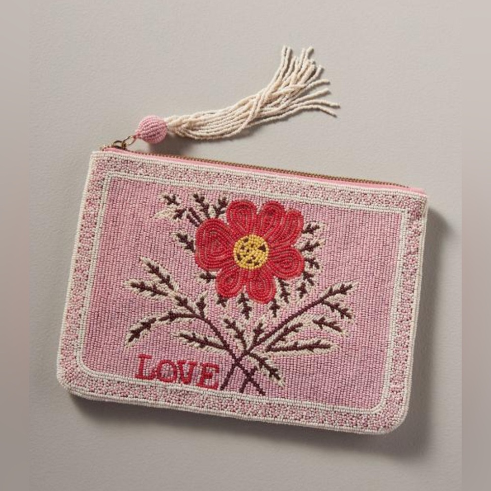 Anthropologie Beaded Flat Pouch: Garden Party Edition, NWT